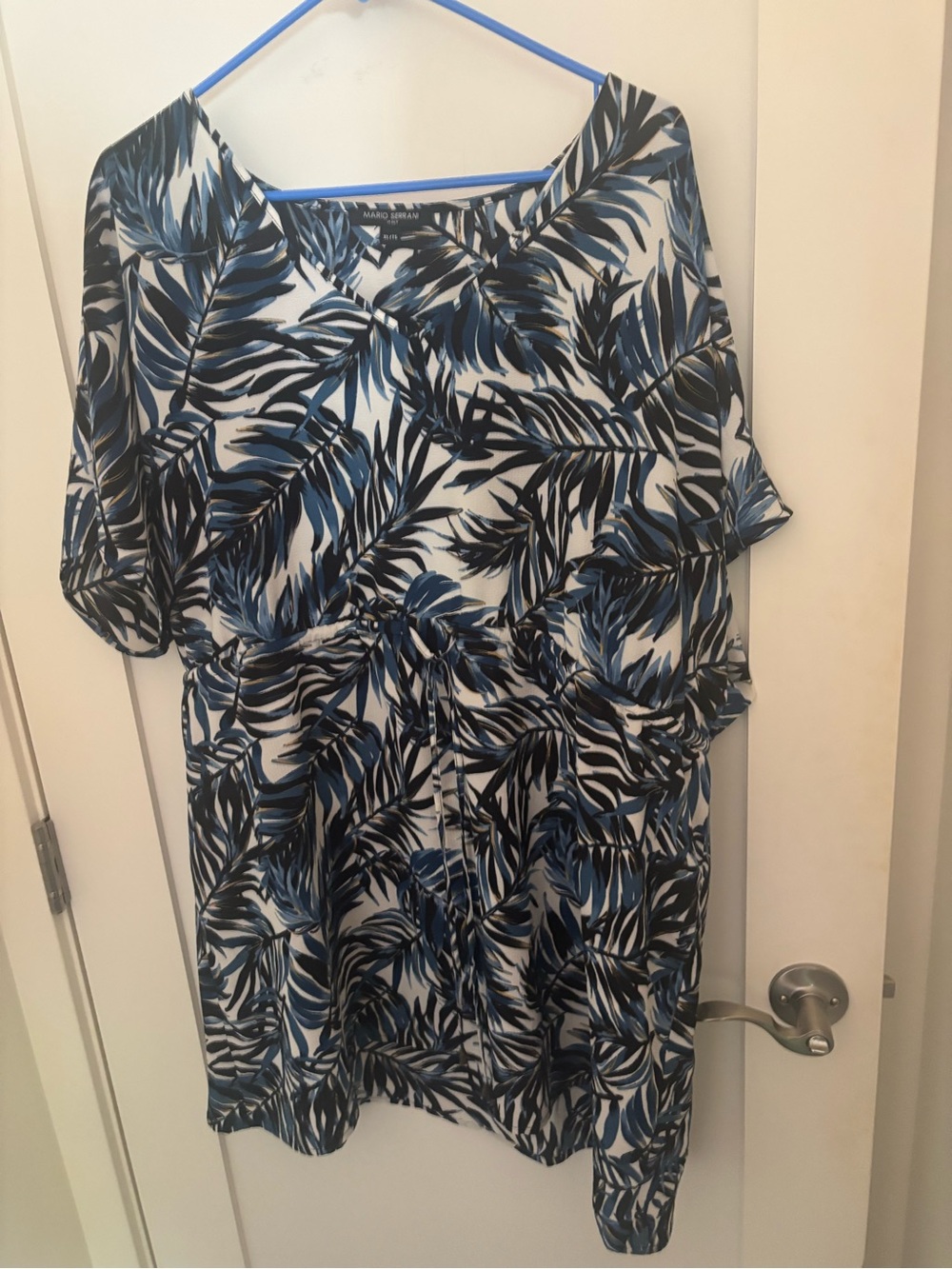 Mario Serrani Blue, Black & White Leaf-Print Blouse